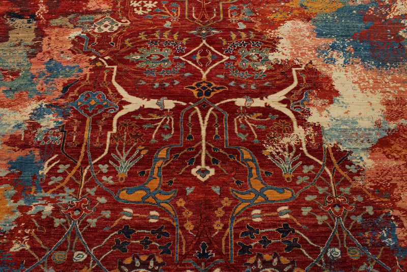 10x13 Red and Multicolor Turkish Tribal Rug