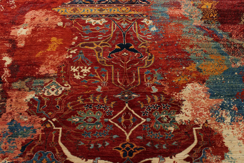 10x13 Red and Multicolor Turkish Tribal Rug