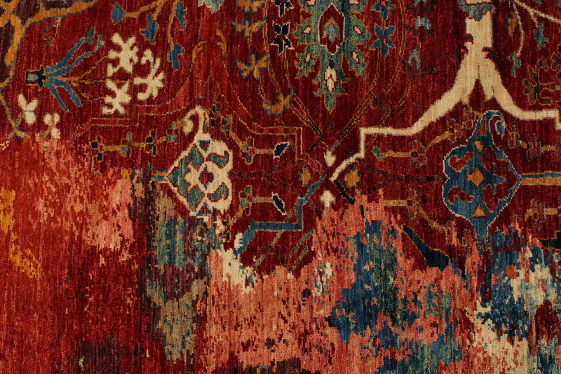 10x13 Red and Multicolor Turkish Tribal Rug