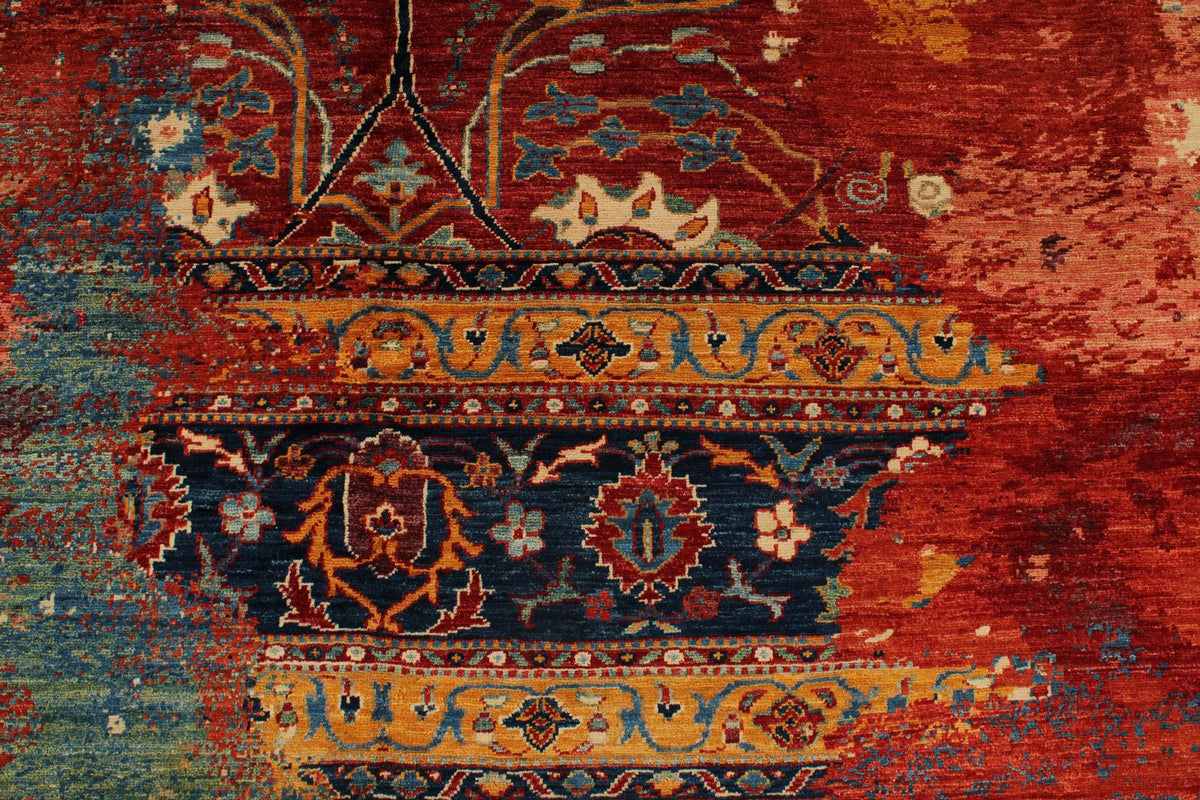 10x13 Red and Multicolor Turkish Tribal Rug
