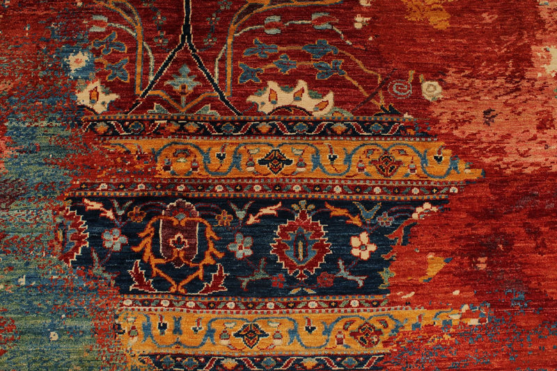 10x13 Red and Multicolor Turkish Tribal Rug