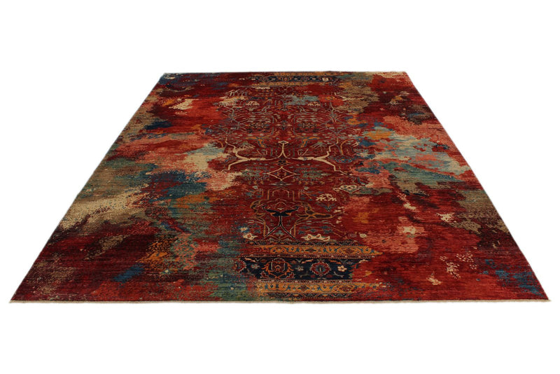10x13 Red and Multicolor Turkish Tribal Rug