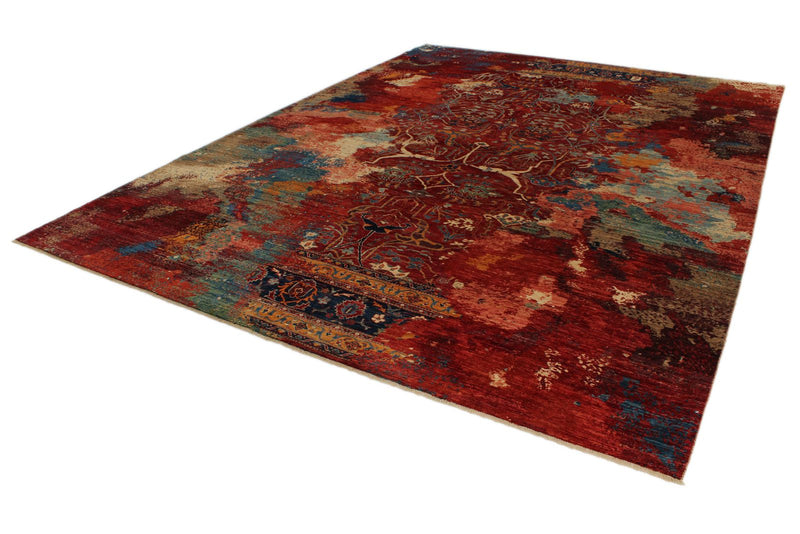10x13 Red and Multicolor Turkish Tribal Rug
