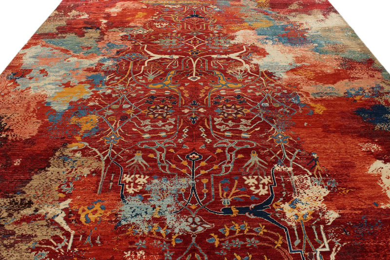 10x13 Red and Multicolor Turkish Tribal Rug