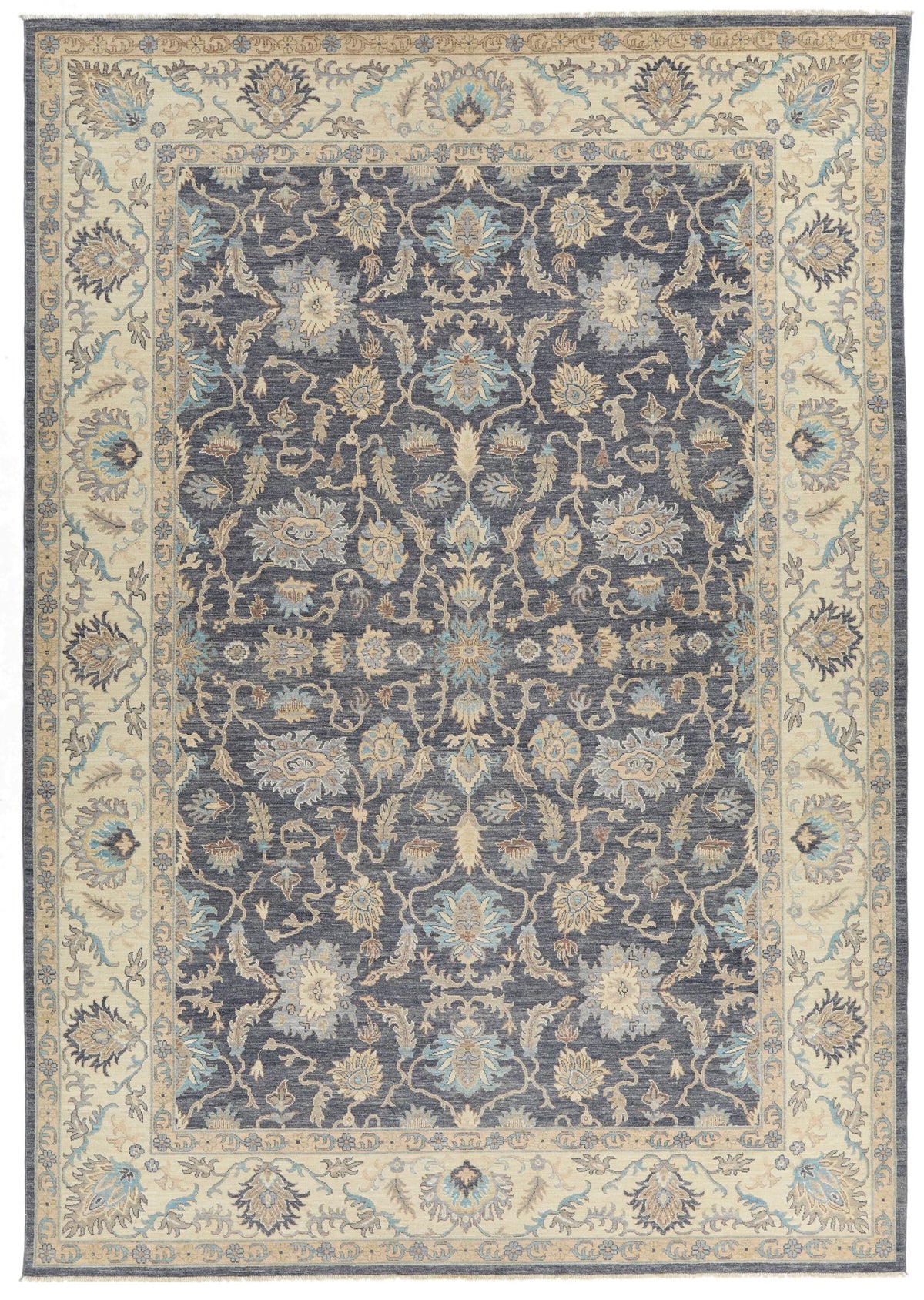10x14 Charcoal and Ivory Anatolian Tribal Rug