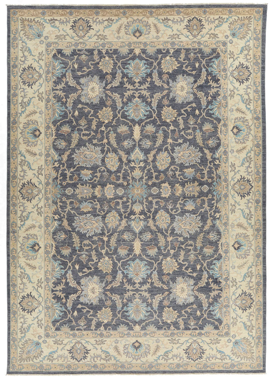 10x14 Charcoal and Ivory Anatolian Tribal Rug