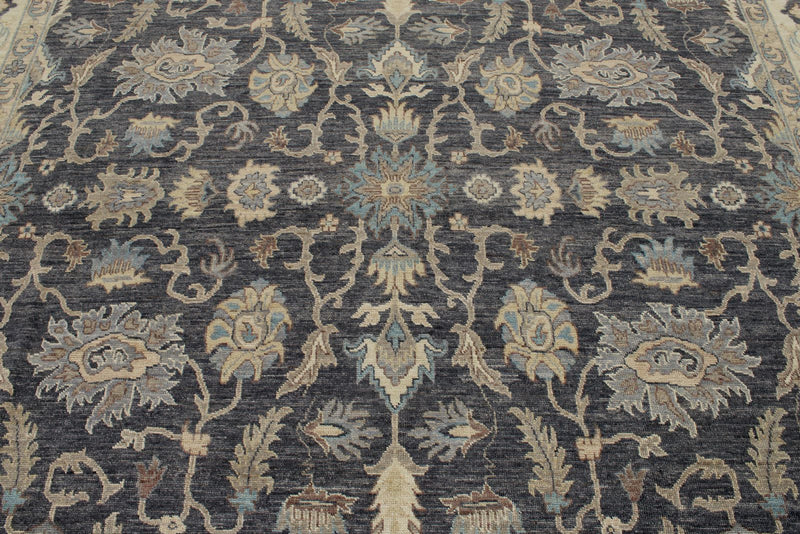 10x14 Charcoal and Ivory Anatolian Tribal Rug