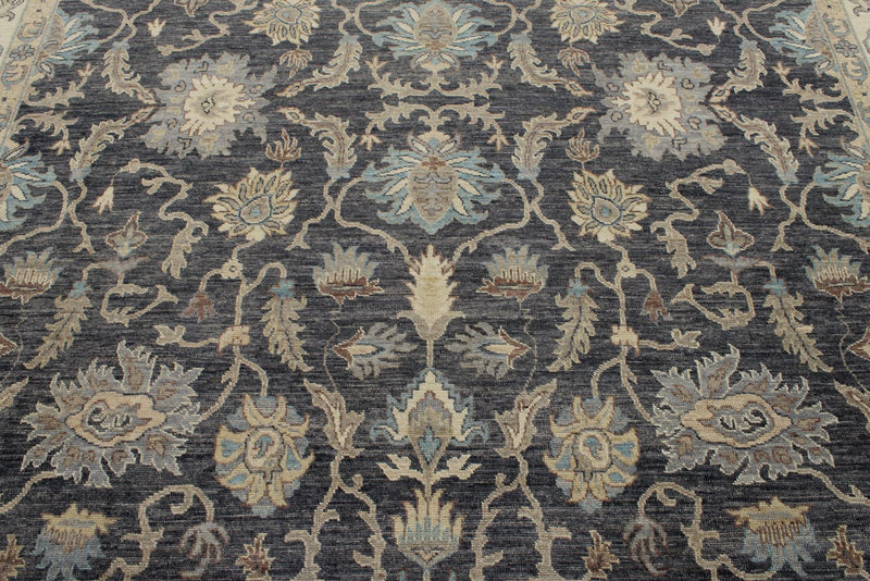 10x14 Charcoal and Ivory Anatolian Tribal Rug
