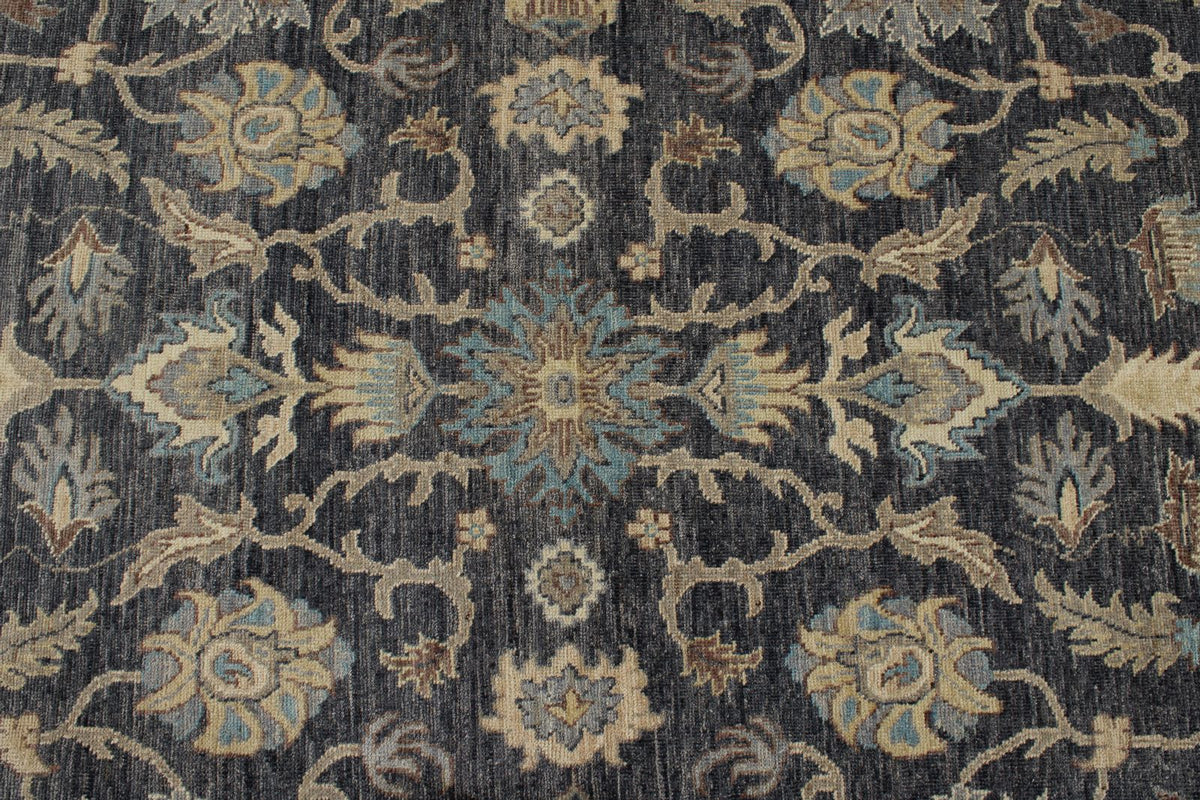 10x14 Charcoal and Ivory Anatolian Tribal Rug