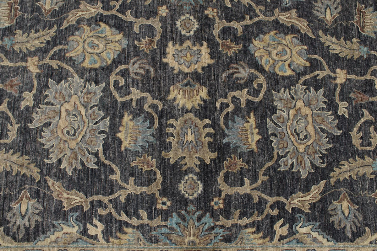 10x14 Charcoal and Ivory Anatolian Tribal Rug