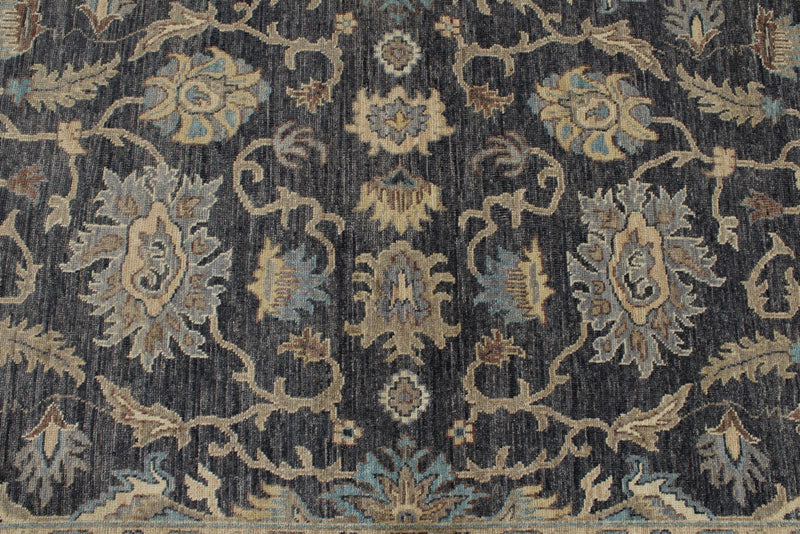 10x14 Charcoal and Ivory Anatolian Tribal Rug