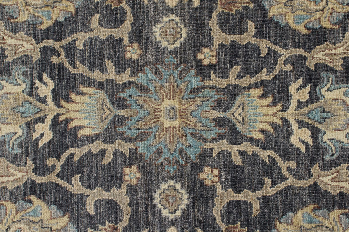 10x14 Charcoal and Ivory Anatolian Tribal Rug