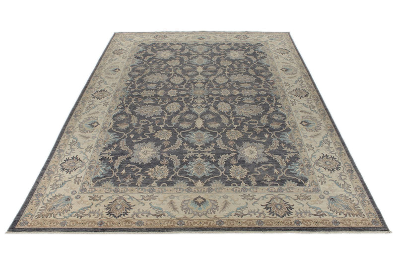 10x14 Charcoal and Ivory Anatolian Tribal Rug