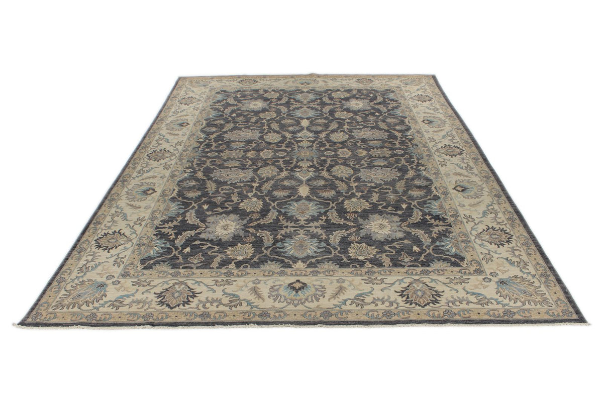 10x14 Charcoal and Ivory Anatolian Tribal Rug