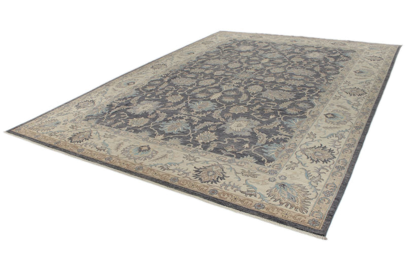 10x14 Charcoal and Ivory Anatolian Tribal Rug