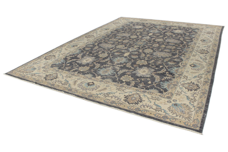 10x14 Charcoal and Ivory Anatolian Tribal Rug