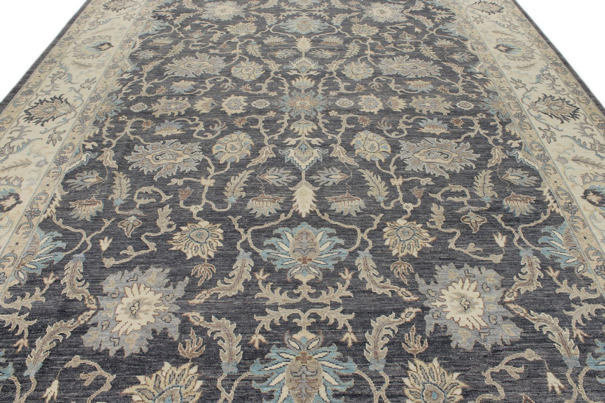 10x14 Charcoal and Ivory Anatolian Tribal Rug