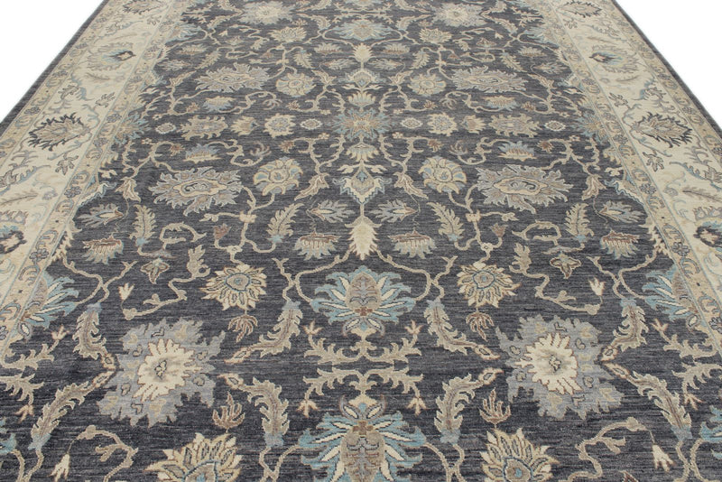 10x14 Charcoal and Ivory Anatolian Tribal Rug