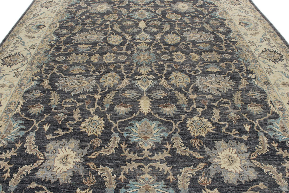10x14 Charcoal and Ivory Anatolian Tribal Rug