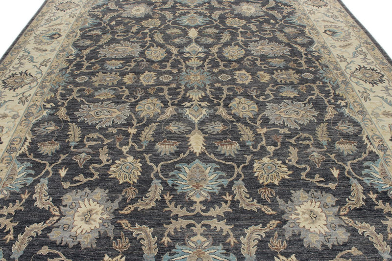10x14 Charcoal and Ivory Anatolian Tribal Rug