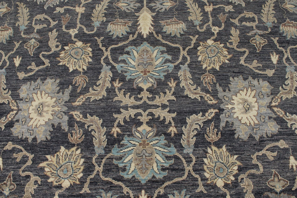 10x14 Charcoal and Ivory Anatolian Tribal Rug