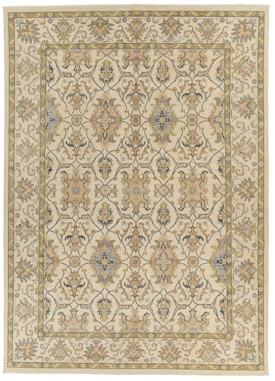 10x14 Ivory and Ivory Anatolian Tribal Rug