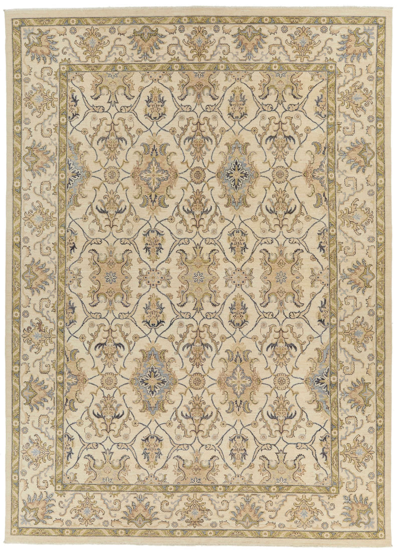 10x14 Ivory and Ivory Anatolian Tribal Rug