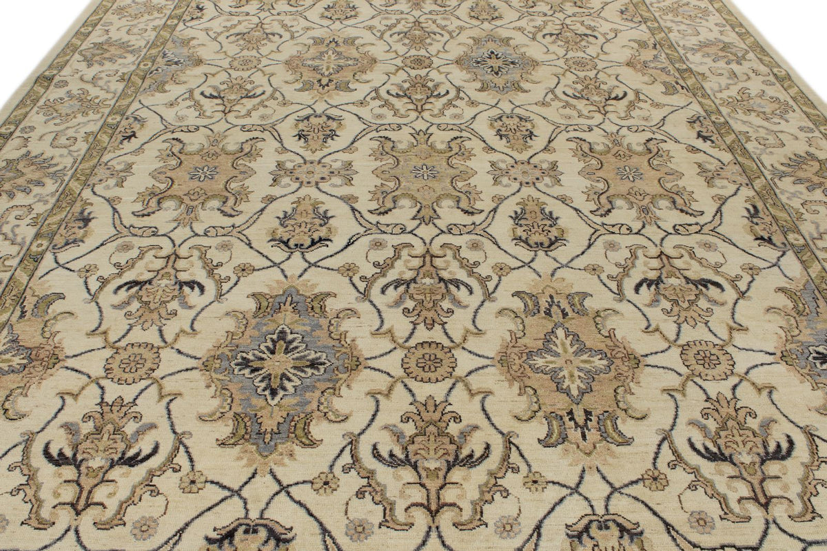 10x14 Ivory and Ivory Anatolian Tribal Rug