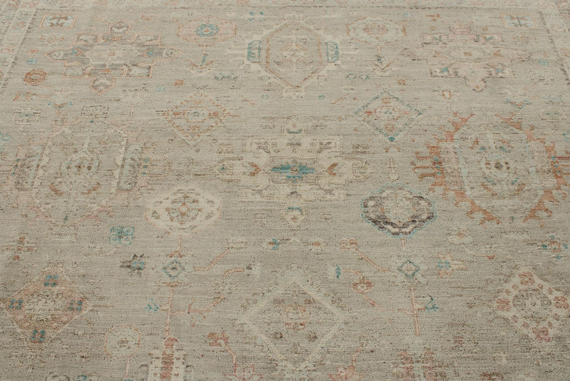 10x14 Ivory and Brown Anatolian Tribal Rug