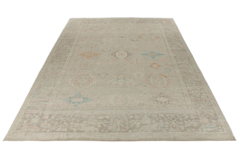 10x14 Ivory and Brown Anatolian Tribal Rug