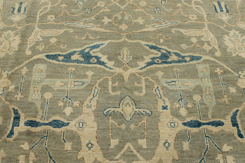 10x14 Light Olive Green and Beige Turkish Oushak Rug