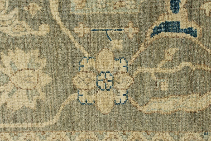 10x14 Light Olive Green and Beige Turkish Oushak Rug