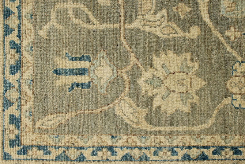 10x14 Light Olive Green and Beige Turkish Oushak Rug