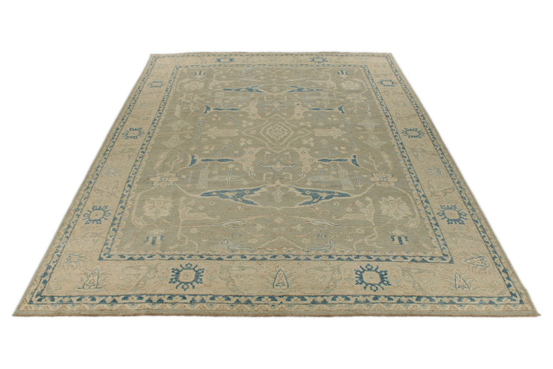 10x14 Light Olive Green and Beige Turkish Oushak Rug