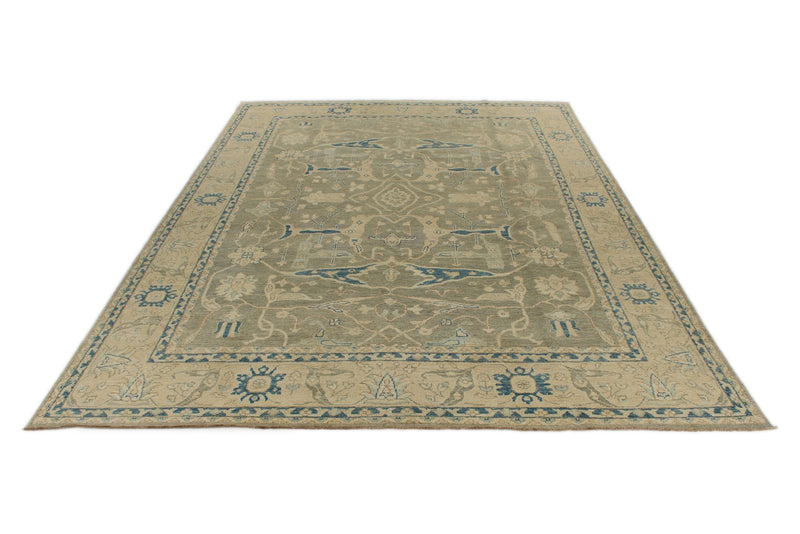 10x14 Light Olive Green and Beige Turkish Oushak Rug