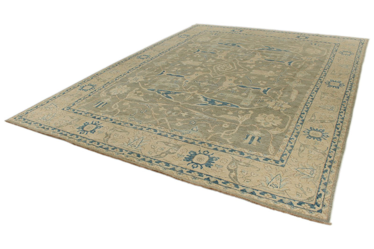 10x14 Light Olive Green and Beige Turkish Oushak Rug