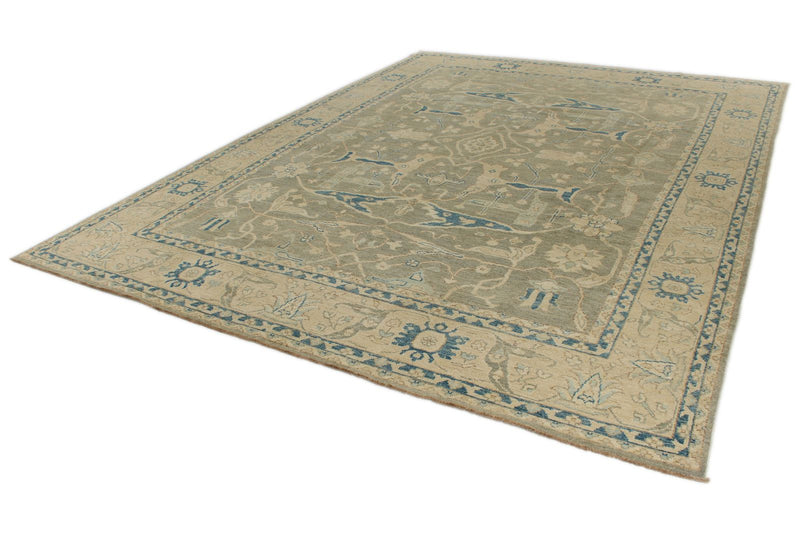 10x14 Light Olive Green and Beige Turkish Oushak Rug