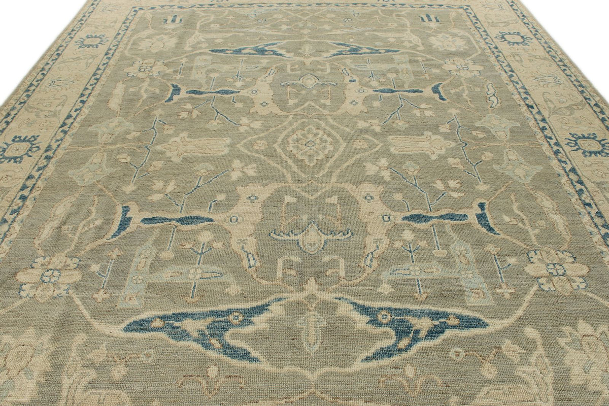 10x14 Light Olive Green and Beige Turkish Oushak Rug