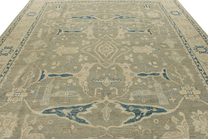 10x14 Light Olive Green and Beige Turkish Oushak Rug