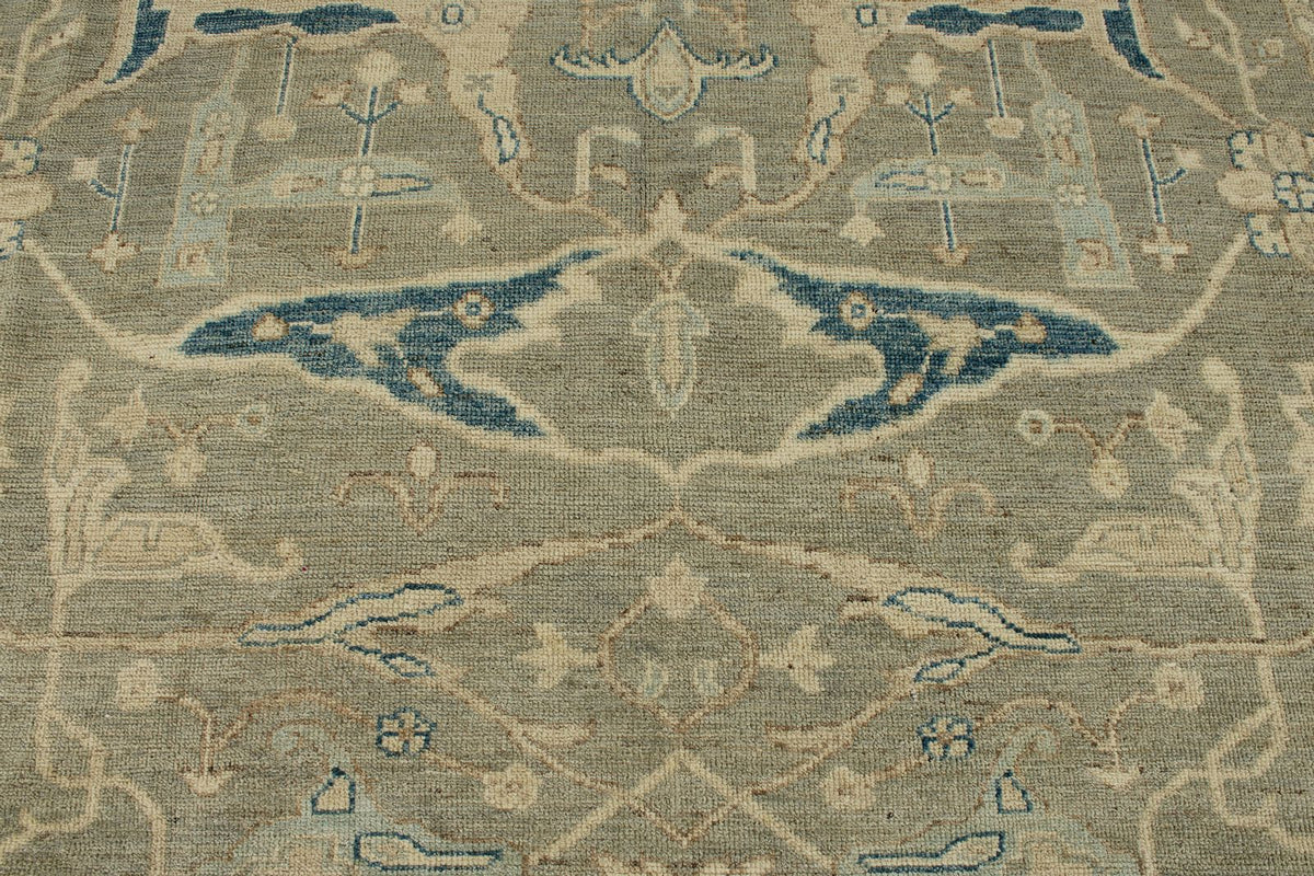 10x14 Light Olive Green and Beige Turkish Oushak Rug
