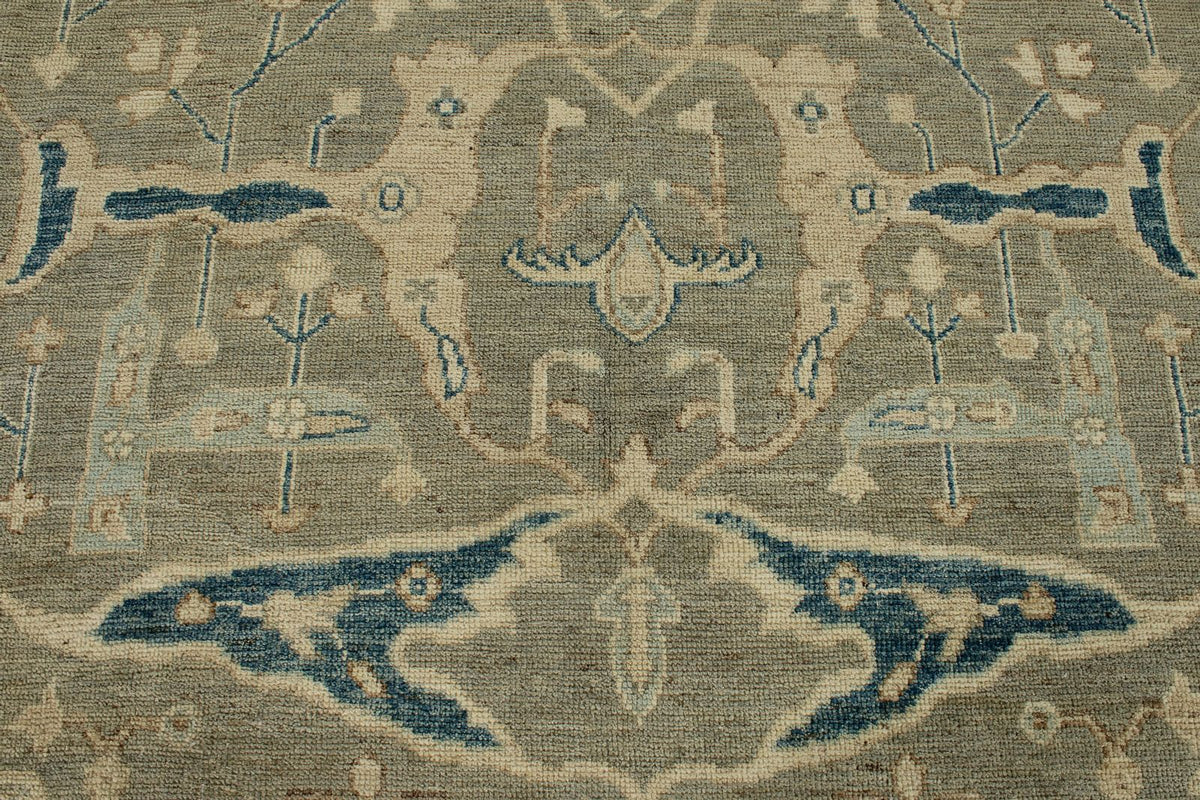 10x14 Light Olive Green and Beige Turkish Oushak Rug