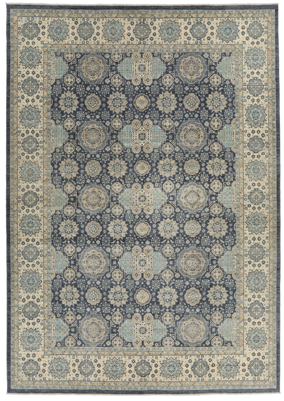 10x14 Navy and Ivory Anatolian Tribal Rug
