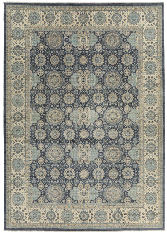 10x14 Navy and Ivory Anatolian Tribal Rug