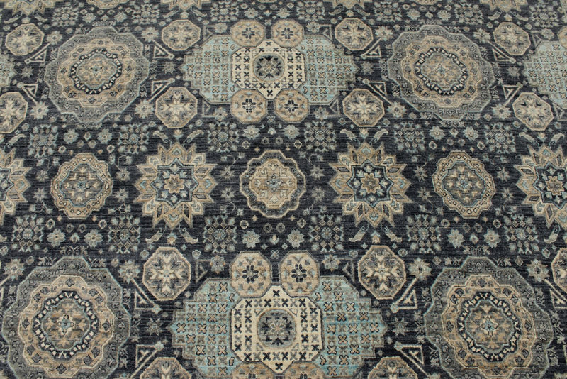 10x14 Navy and Ivory Anatolian Tribal Rug