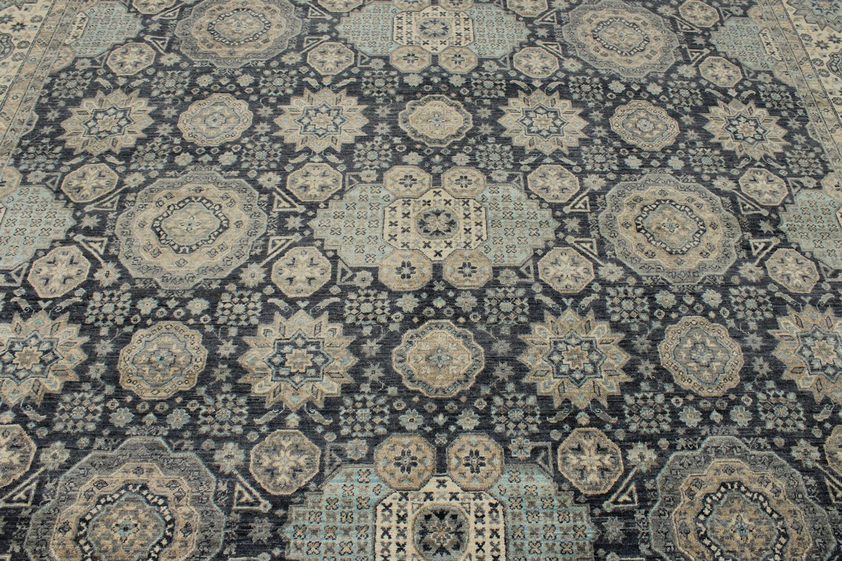10x14 Navy and Ivory Anatolian Tribal Rug