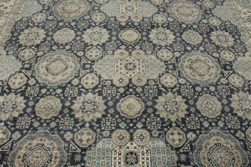 10x14 Navy and Ivory Anatolian Tribal Rug