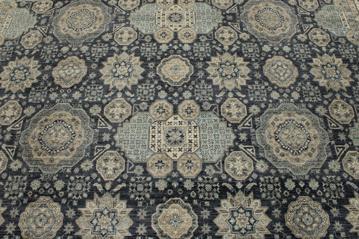 10x14 Navy and Ivory Anatolian Tribal Rug