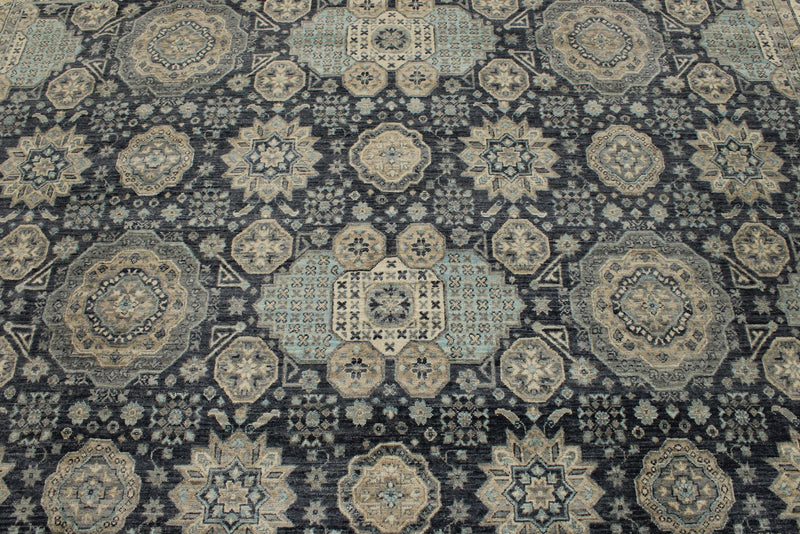 10x14 Navy and Ivory Anatolian Tribal Rug