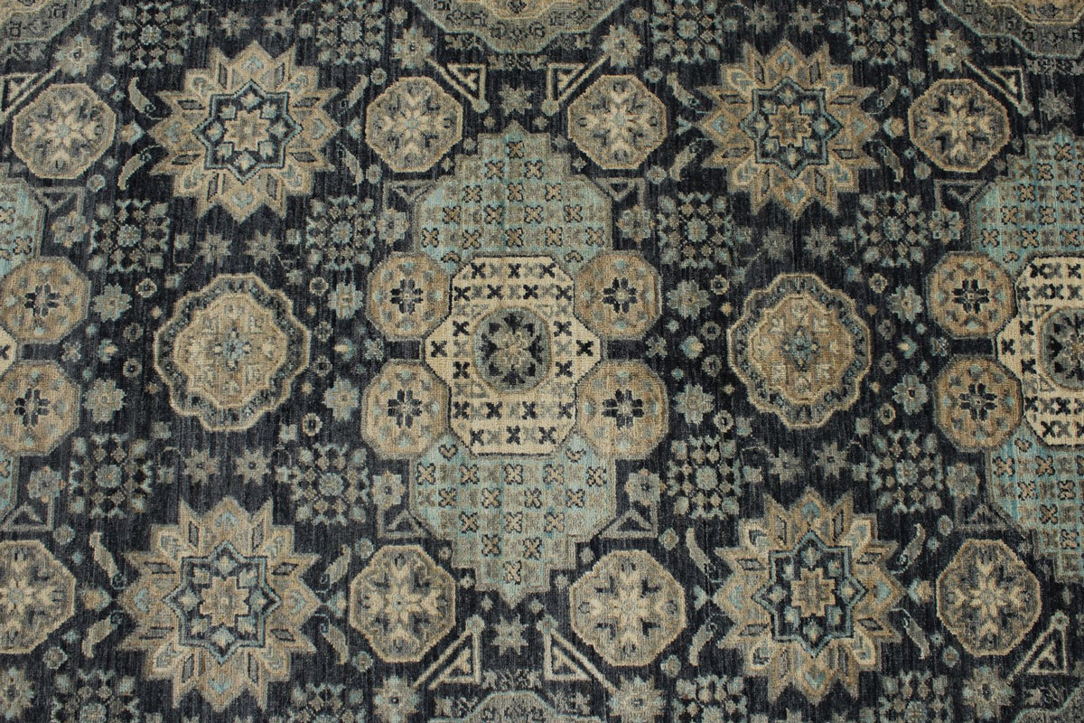 10x14 Navy and Ivory Anatolian Tribal Rug