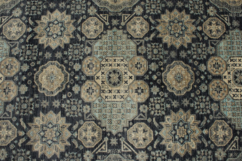 10x14 Navy and Ivory Anatolian Tribal Rug